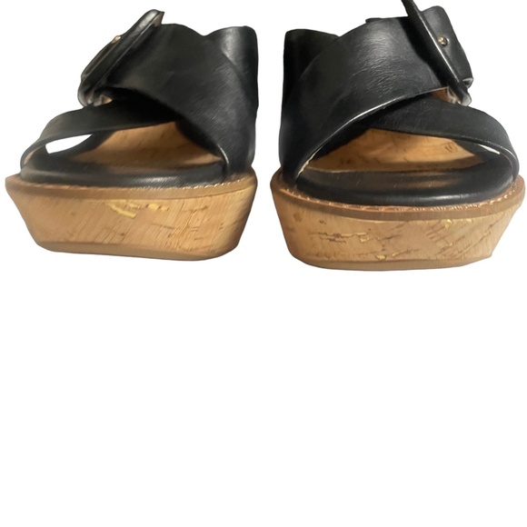Sofft 9 Black Buckle Black Cross Strap Wedge Sandal 3" Heel - Picture 4 of 8